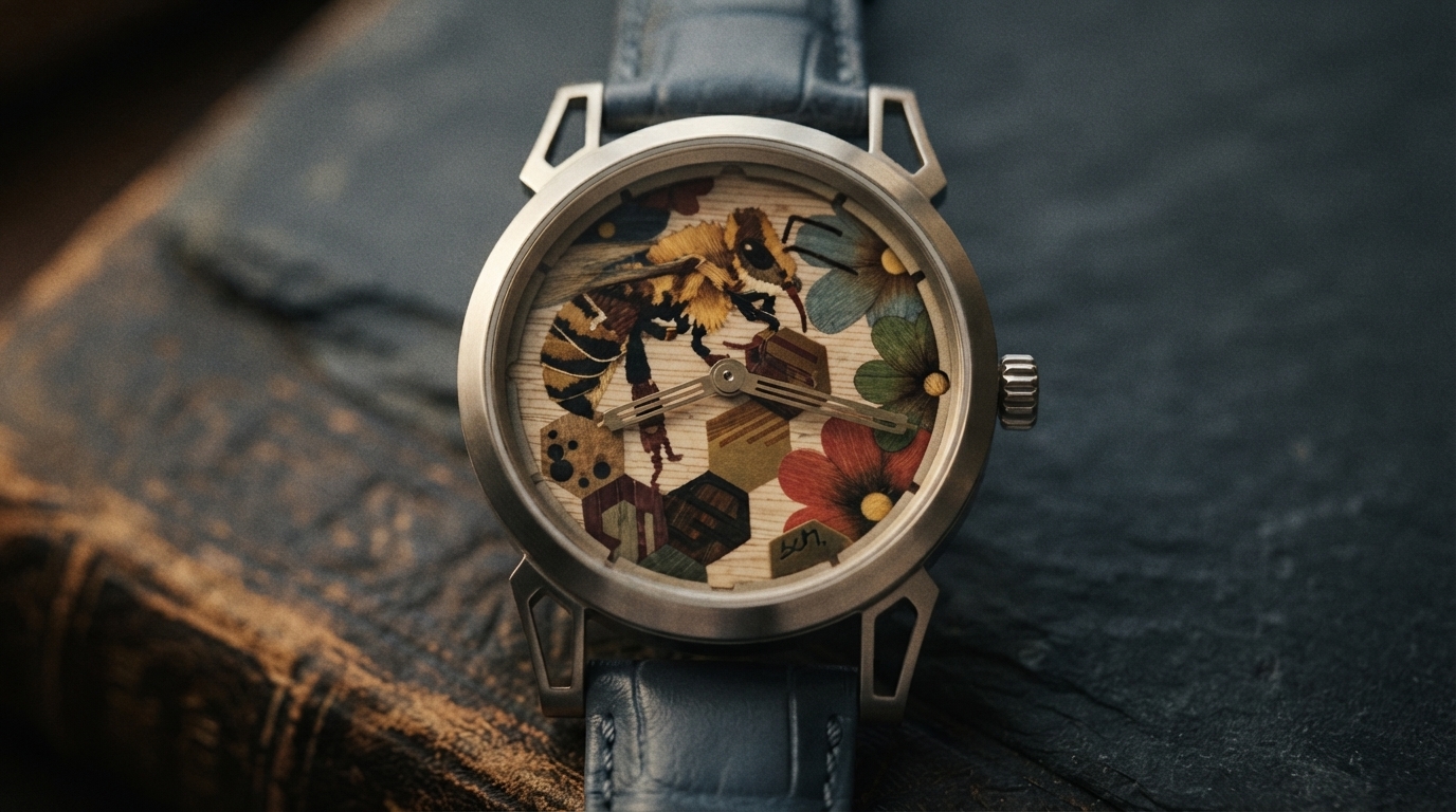 Editorial illustration for From Wood to Mother-of-Pearl: How Marquetry Materials Shape a Watch Dial's Light, Depth and Texture