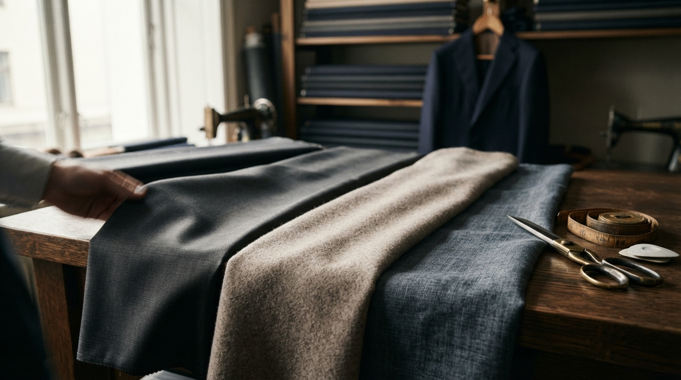 Editorial illustration for Super 150s Wool, Cashmere Blends, or Linen: Choosing the Right Luxury Fabric for Your Bespoke Suit