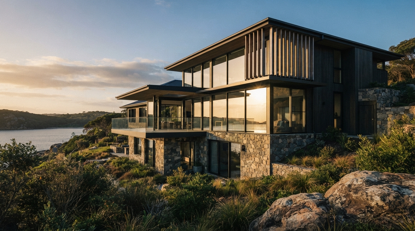 Editorial illustration for Three Principles That Make Luxury Homes Sustainable: Passive Design, Conscious Materials, and Site Adaptation
